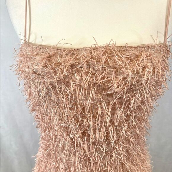 Pink fuzzy eyelash fringe sparkling cami mini dress size small - Picture 5 of 9